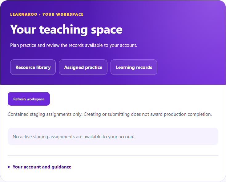 Actual Learnaroo teachers & tutors demonstration dashboard, using synthetic accounts