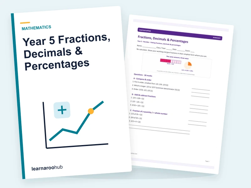 Year 5 Fractions, Decimals & Percentages — printable / pdf cover