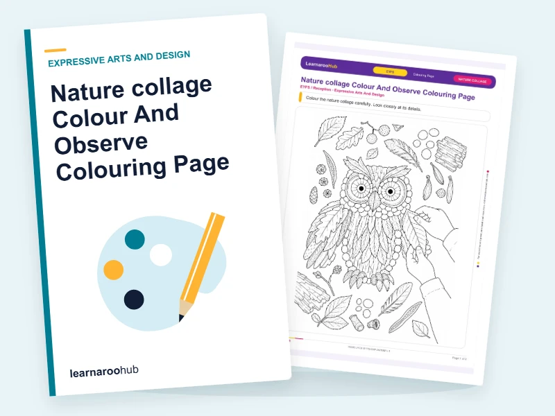Nature collage Colour And Observe Colouring Page — colouring sheets cover