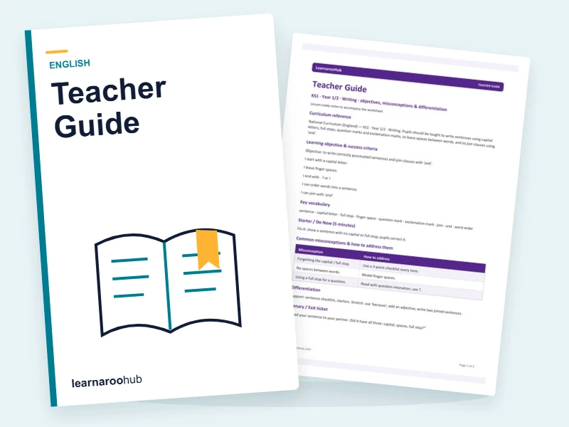 KS1 Sentence Writing: Teacher Guide — printable / pdf cover