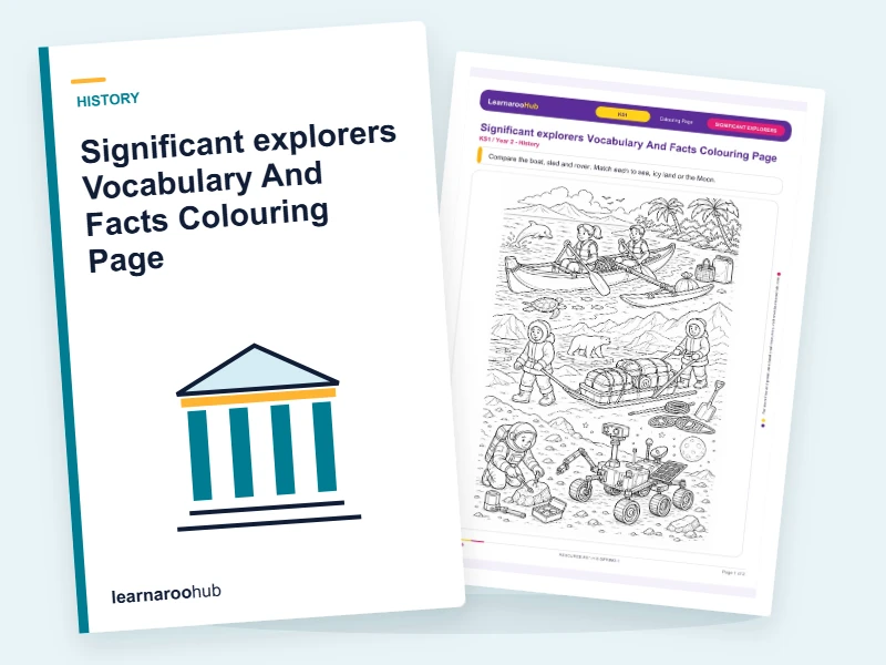 Significant explorers Vocabulary And Facts Colouring Page — colouring sheets cover