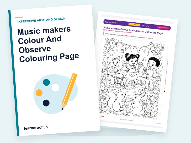 Music makers Colour And Observe Colouring Page — colouring sheets cover