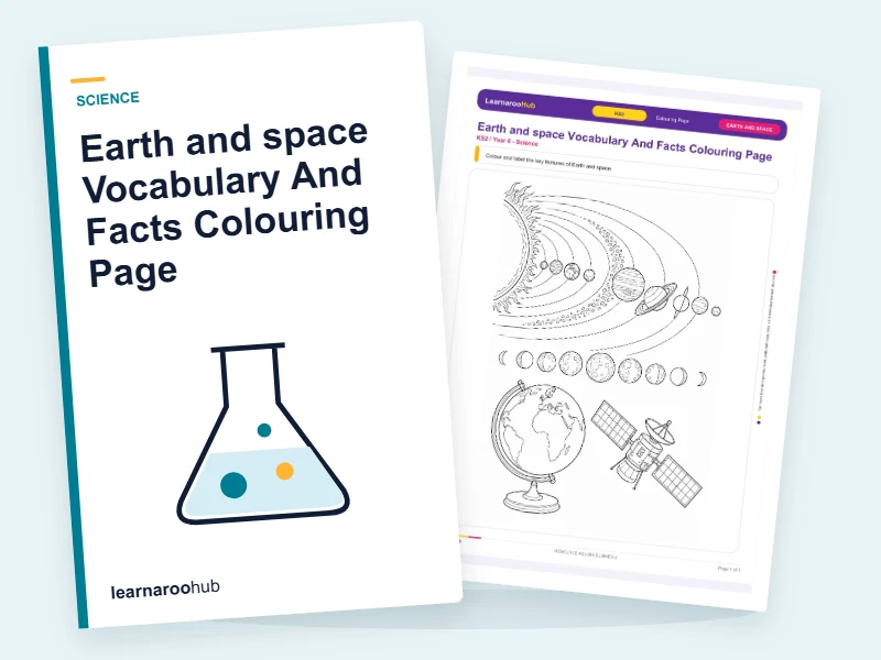 Earth and space Vocabulary And Facts Colouring Page — colouring sheets cover