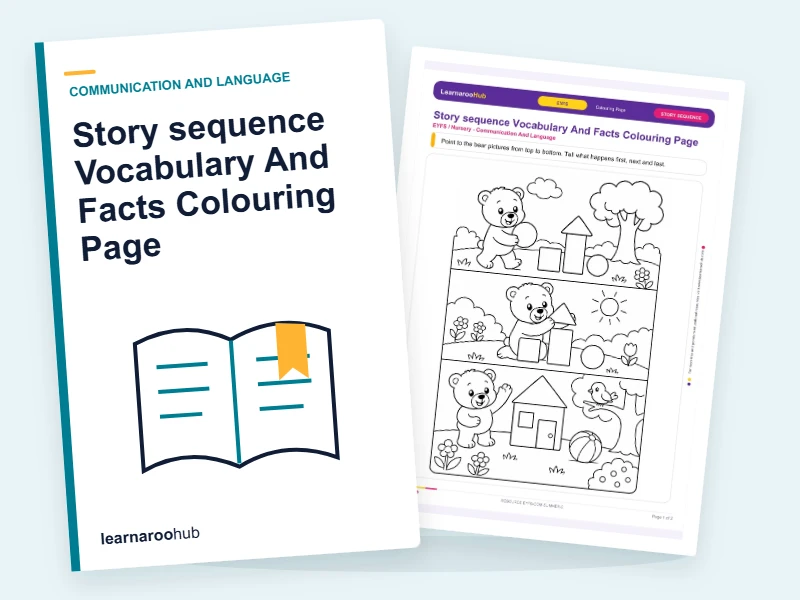Story sequence Vocabulary And Facts Colouring Page — colouring sheets cover
