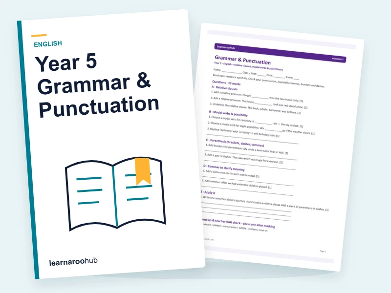 Year 5 Grammar & Punctuation — printable / pdf cover