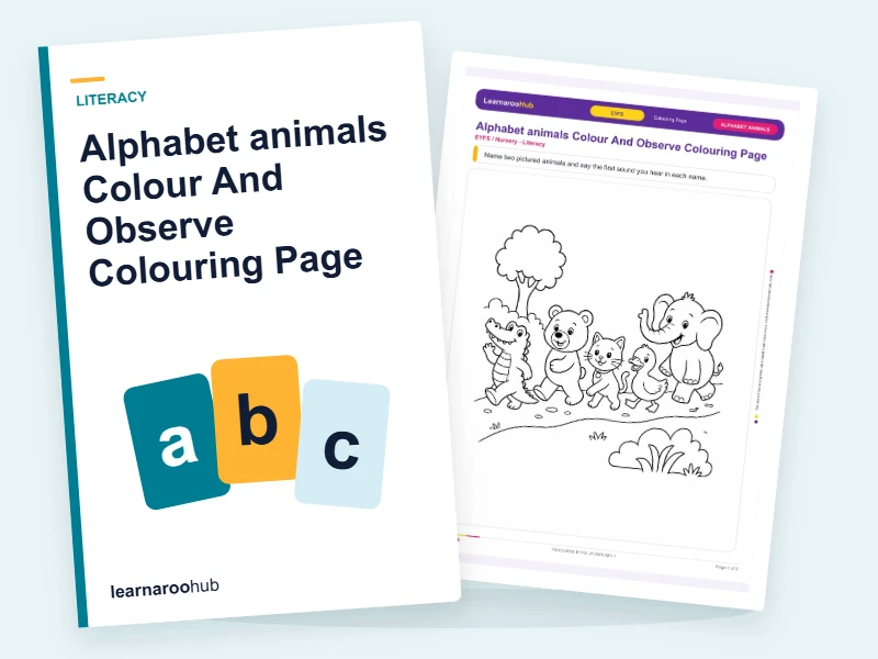Alphabet animals Colour And Observe Colouring Page — colouring sheets cover