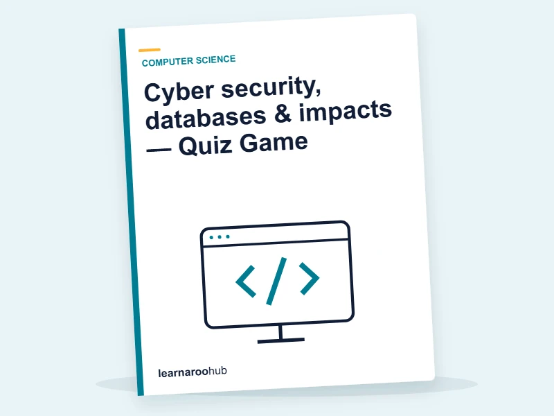 Cyber security, databases & impacts — Quiz Game — quiz cover