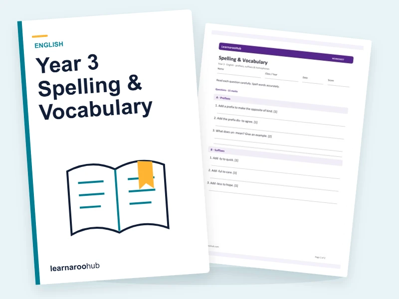 Year 3 Spelling & Vocabulary — printable / pdf cover