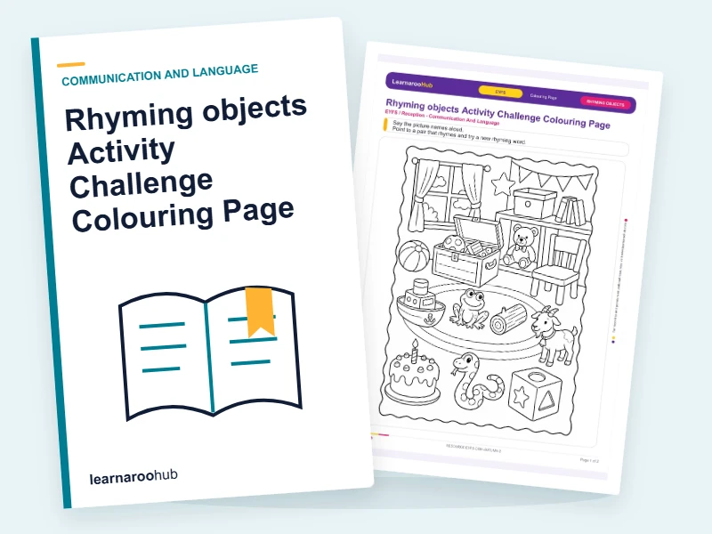 Rhyming objects Activity Challenge Colouring Page — colouring sheets cover
