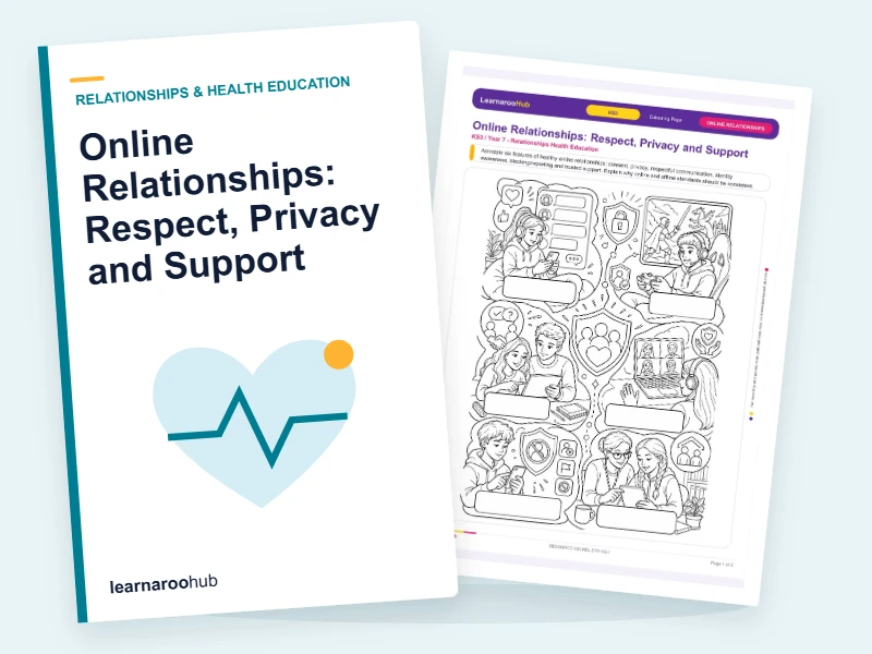 Online Relationships: Respect, Privacy and Support — colouring sheets cover