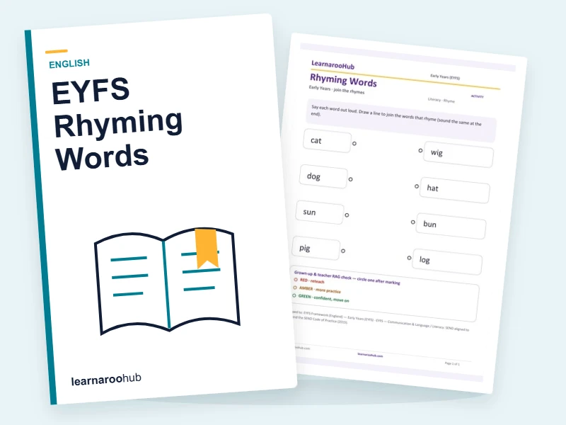 EYFS Rhyming Words — printable / pdf cover