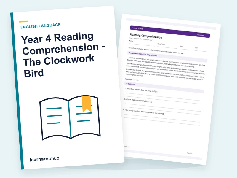 Year 4 Reading Comprehension - The Clockwork Bird — printable / pdf cover