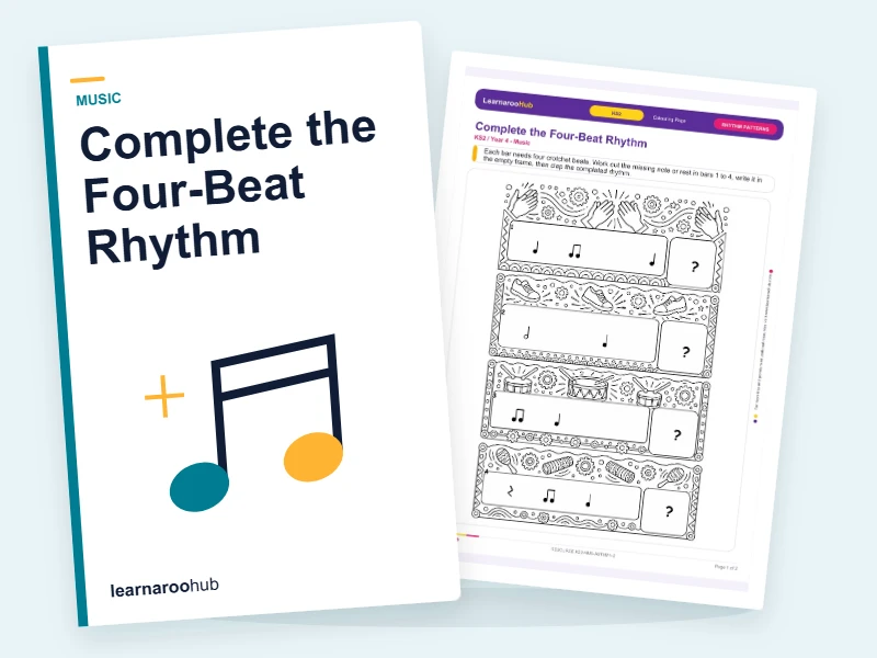 Complete the Four-Beat Rhythm — colouring sheets cover
