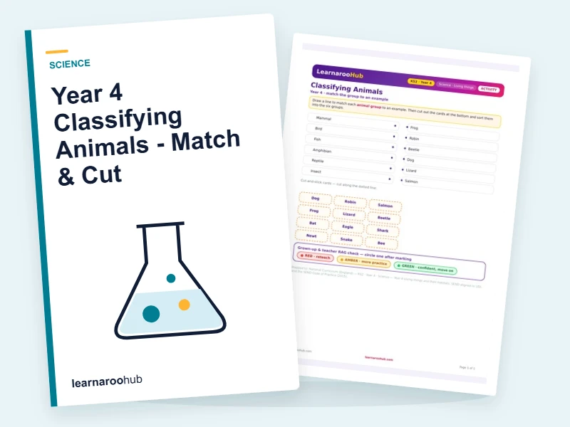 Year 4 Classifying Animals - Match & Cut — printable / pdf cover
