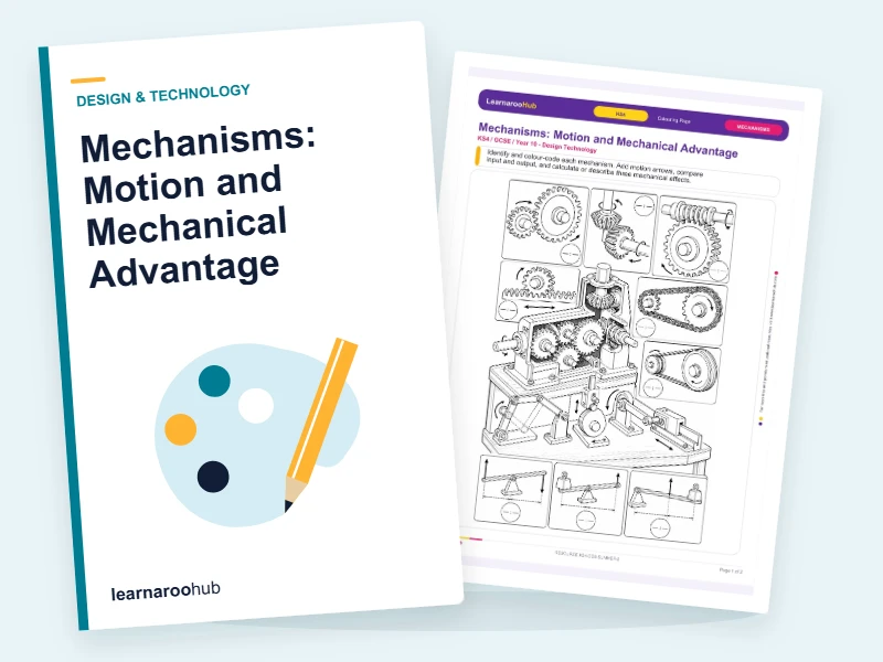 Mechanisms: Motion and Mechanical Advantage — colouring sheets cover