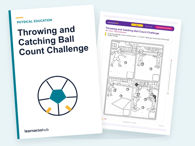 Throwing and Catching Ball Count Challenge — colouring sheets cover