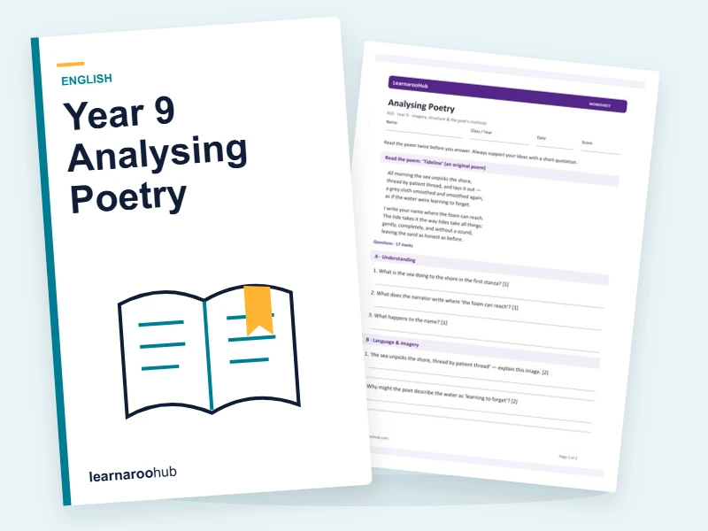 Year 9 Analysing Poetry — printable / pdf cover
