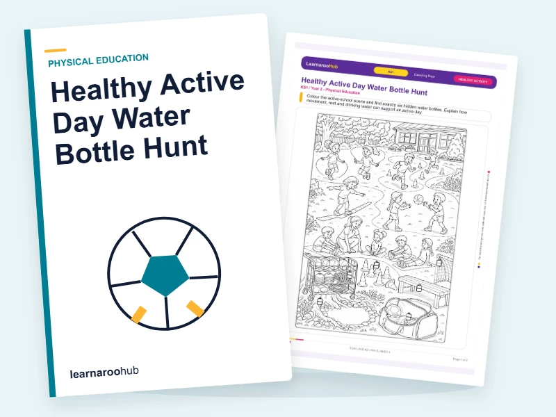 Healthy Active Day Water Bottle Hunt — colouring sheets cover