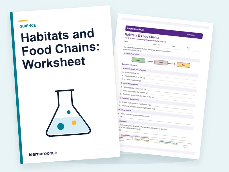 Habitats and Food Chains: Worksheet — printable / pdf cover