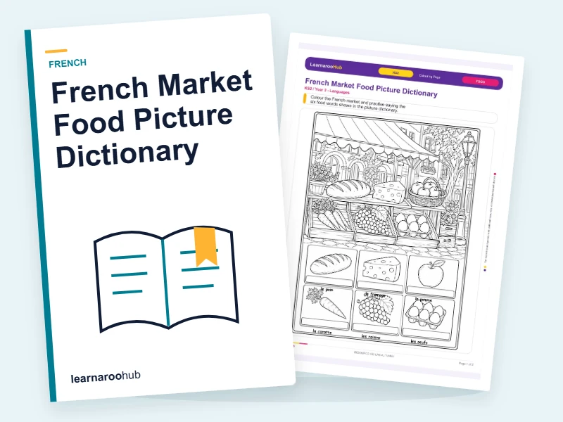 French Market Food Picture Dictionary — colouring sheets cover