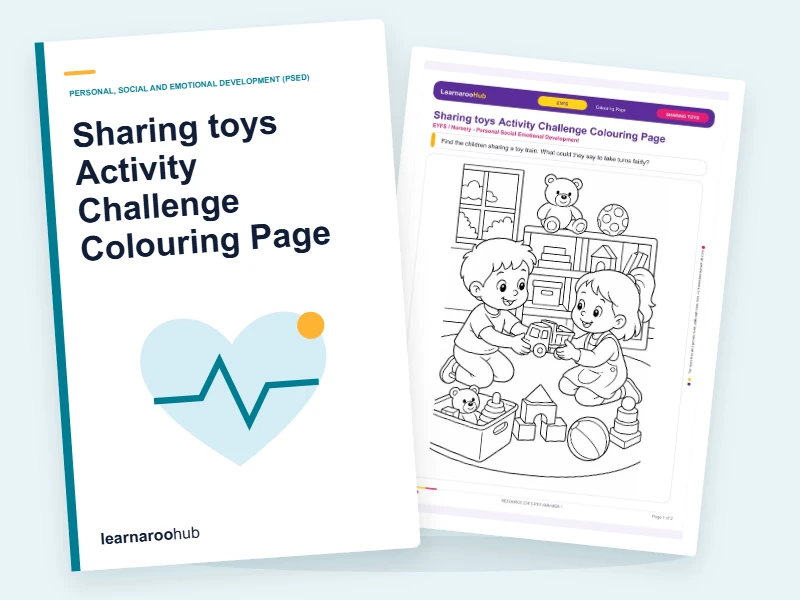 Sharing toys Activity Challenge Colouring Page — colouring sheets cover