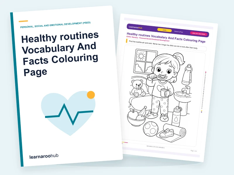 Healthy routines Vocabulary And Facts Colouring Page — colouring sheets cover