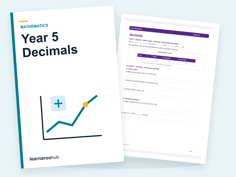 Year 5 Decimals — printable / pdf cover