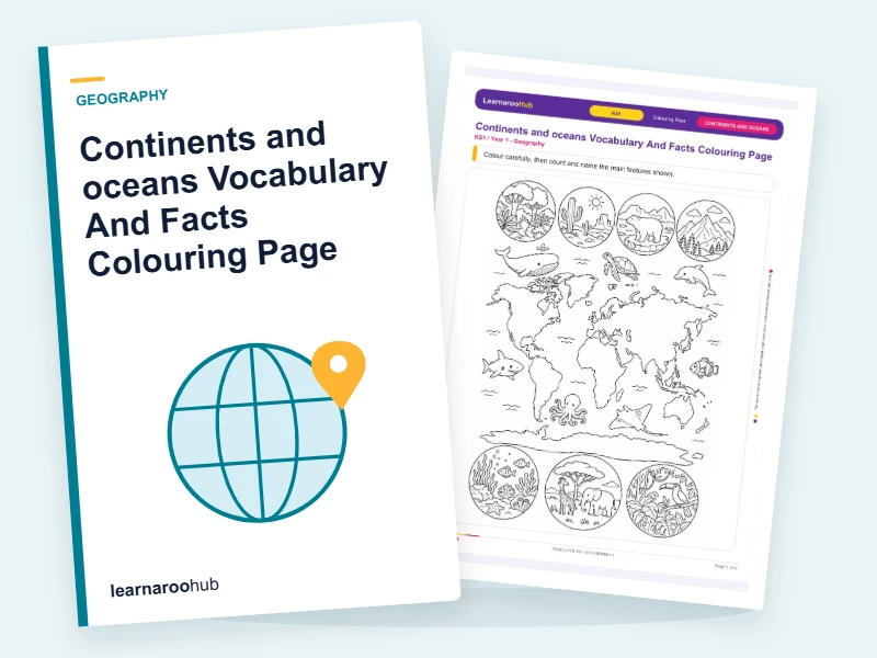Continents and oceans Vocabulary And Facts Colouring Page — colouring sheets cover